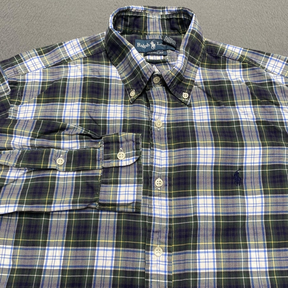 Ralph Lauren Shirt Mens‎ Large Green Plaid Long Sleeve Button Down Pony Logo